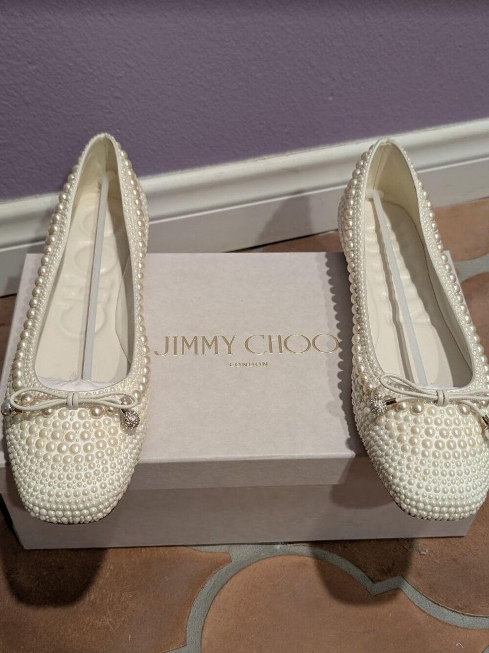Jimmy Choo Elme Pearl-Embellished Ballerina Shoes 41 - Picture 7 of 7